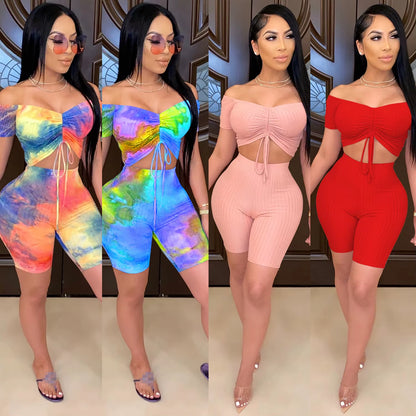 Two Piece Set Women 2 Piece Set Outfits Summer Clothes Crop Top Shorts Home 2 Piece Sets Summer Clothing Outfit Female Sexy