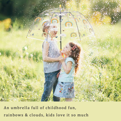 MRTLLOA Kids Clear Bubble Umbrella with an Easy Grip Curved Handle, Safety Transparent Dome Bubble Umbrella for Toddler Boys Girls