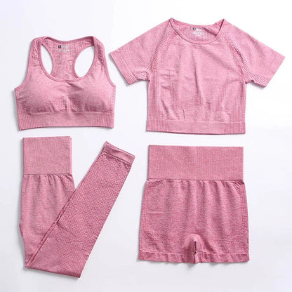 Seamless Yoga Suit 2/3/5 Pcs Sports Shirts Crop Top Seamless Leggings Sport Set Gym Clothes Fitness Tracksuit Workout Set Femme