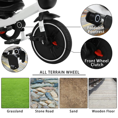 UBRAVOO Baby Tricycle,6-In-1 Baby Push Bike Steer Stroller,Learning Toddler Bike/Detachable Guardrail,Adjustable Canopy,Safety Harness,Folding Pedal,Storage Basket,Brake,Shock Absorption