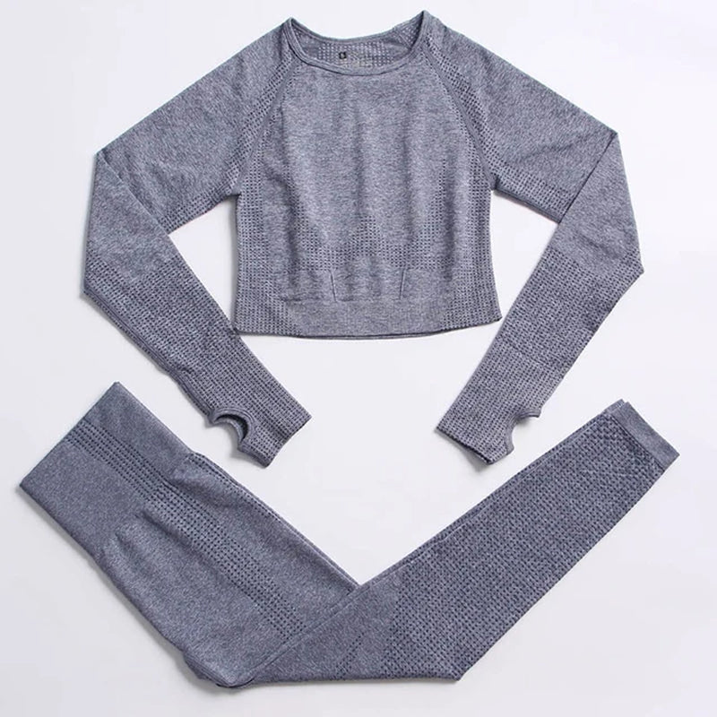 Seamless Yoga Suit 2/3/5 Pcs Sports Shirts Crop Top Seamless Leggings Sport Set Gym Clothes Fitness Tracksuit Workout Set Femme