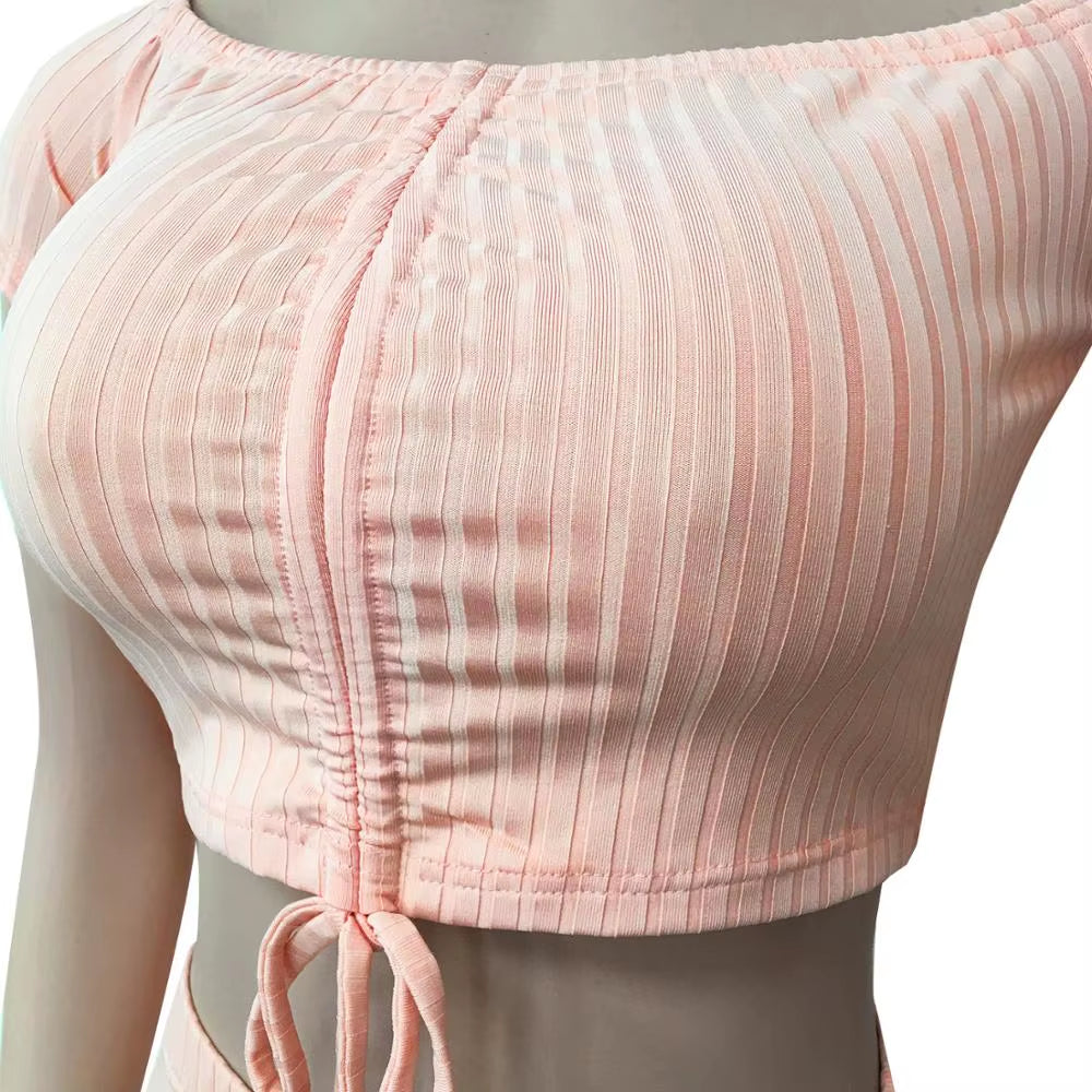 Two Piece Set Women 2 Piece Set Outfits Summer Clothes Crop Top Shorts Home 2 Piece Sets Summer Clothing Outfit Female Sexy