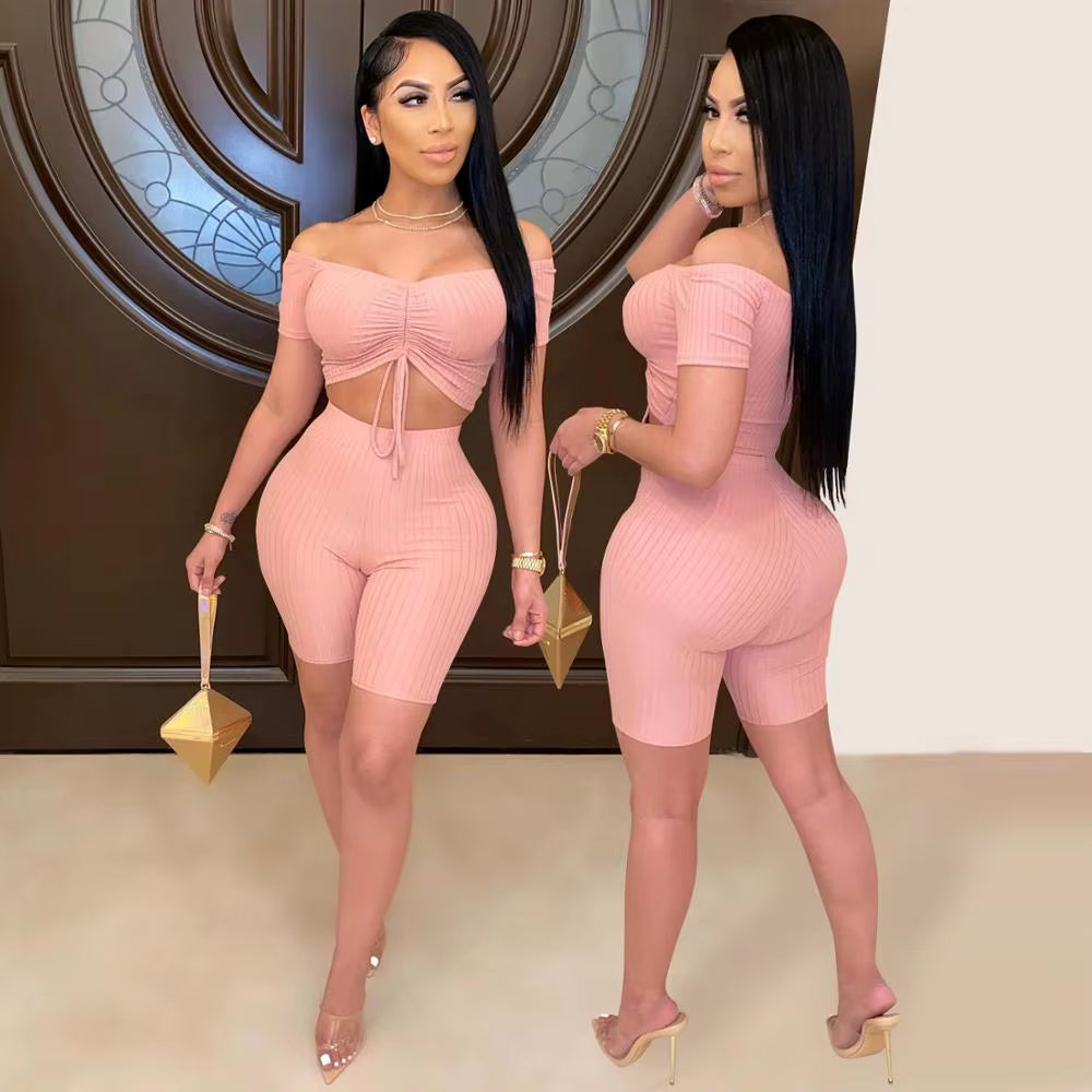 Two Piece Set Women 2 Piece Set Outfits Summer Clothes Crop Top Shorts Home 2 Piece Sets Summer Clothing Outfit Female Sexy