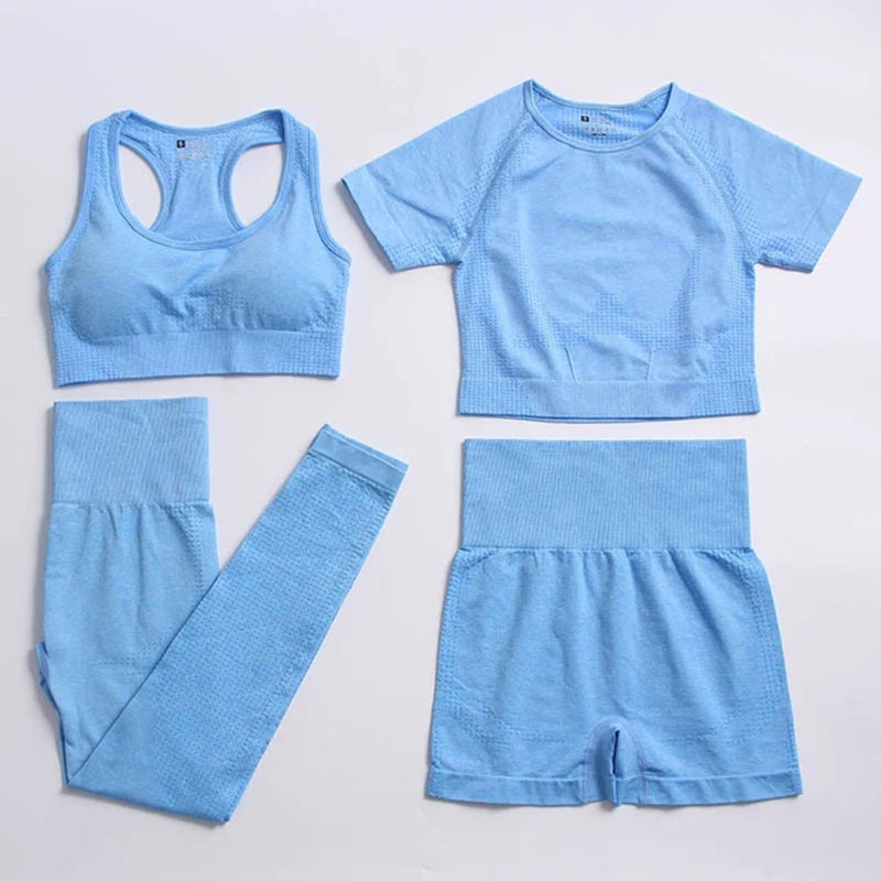 Seamless Yoga Suit 2/3/5 Pcs Sports Shirts Crop Top Seamless Leggings Sport Set Gym Clothes Fitness Tracksuit Workout Set Femme