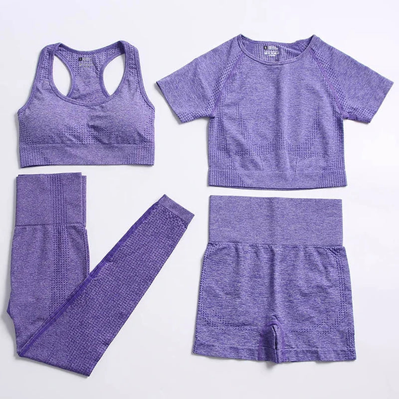 Seamless Yoga Suit 2/3/5 Pcs Sports Shirts Crop Top Seamless Leggings Sport Set Gym Clothes Fitness Tracksuit Workout Set Femme