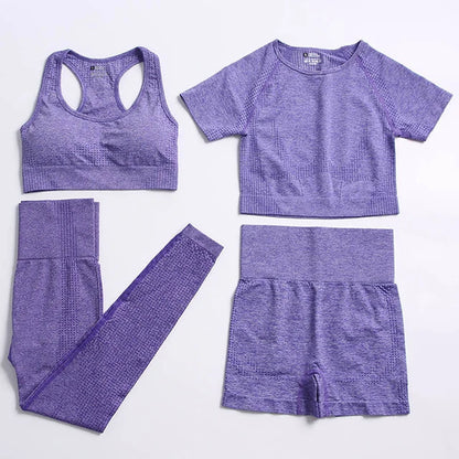 Seamless Yoga Suit 2/3/5 Pcs Sports Shirts Crop Top Seamless Leggings Sport Set Gym Clothes Fitness Tracksuit Workout Set Femme