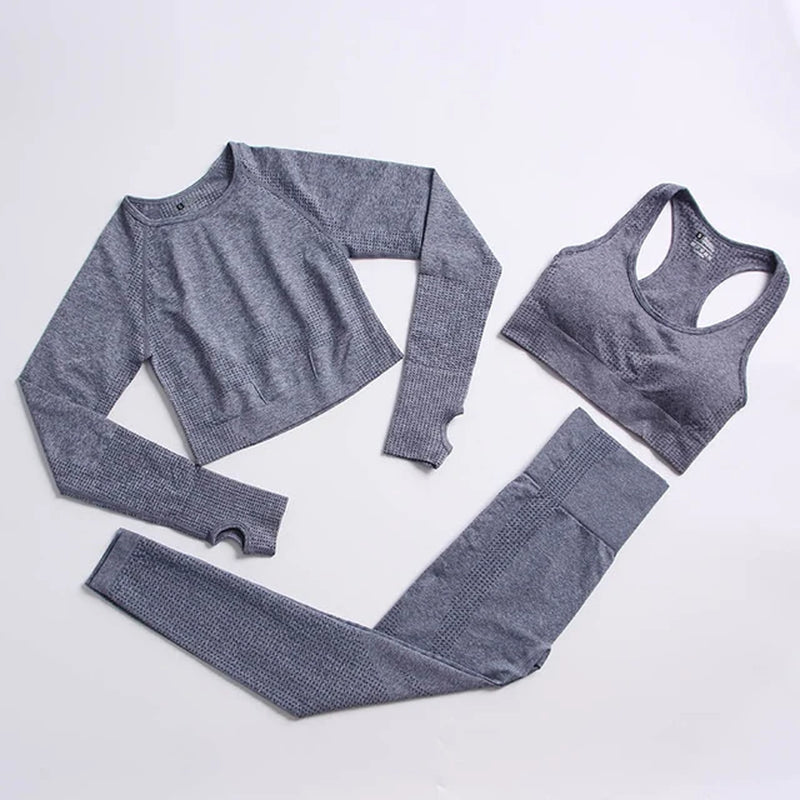 Seamless Yoga Suit 2/3/5 Pcs Sports Shirts Crop Top Seamless Leggings Sport Set Gym Clothes Fitness Tracksuit Workout Set Femme