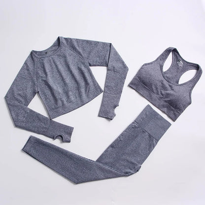 Seamless Yoga Suit 2/3/5 Pcs Sports Shirts Crop Top Seamless Leggings Sport Set Gym Clothes Fitness Tracksuit Workout Set Femme
