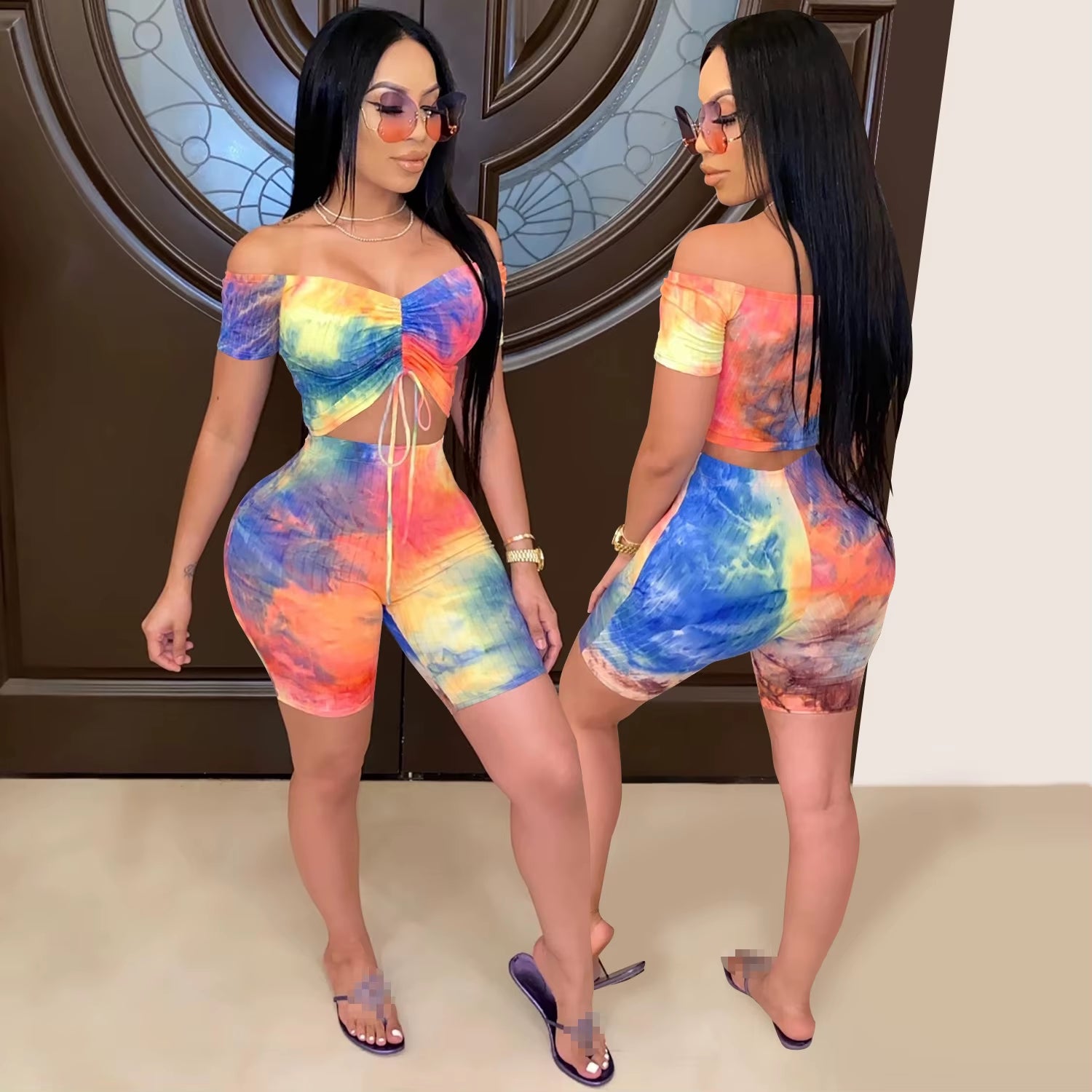 Two Piece Set Women 2 Piece Set Outfits Summer Clothes Crop Top Shorts Home 2 Piece Sets Summer Clothing Outfit Female Sexy