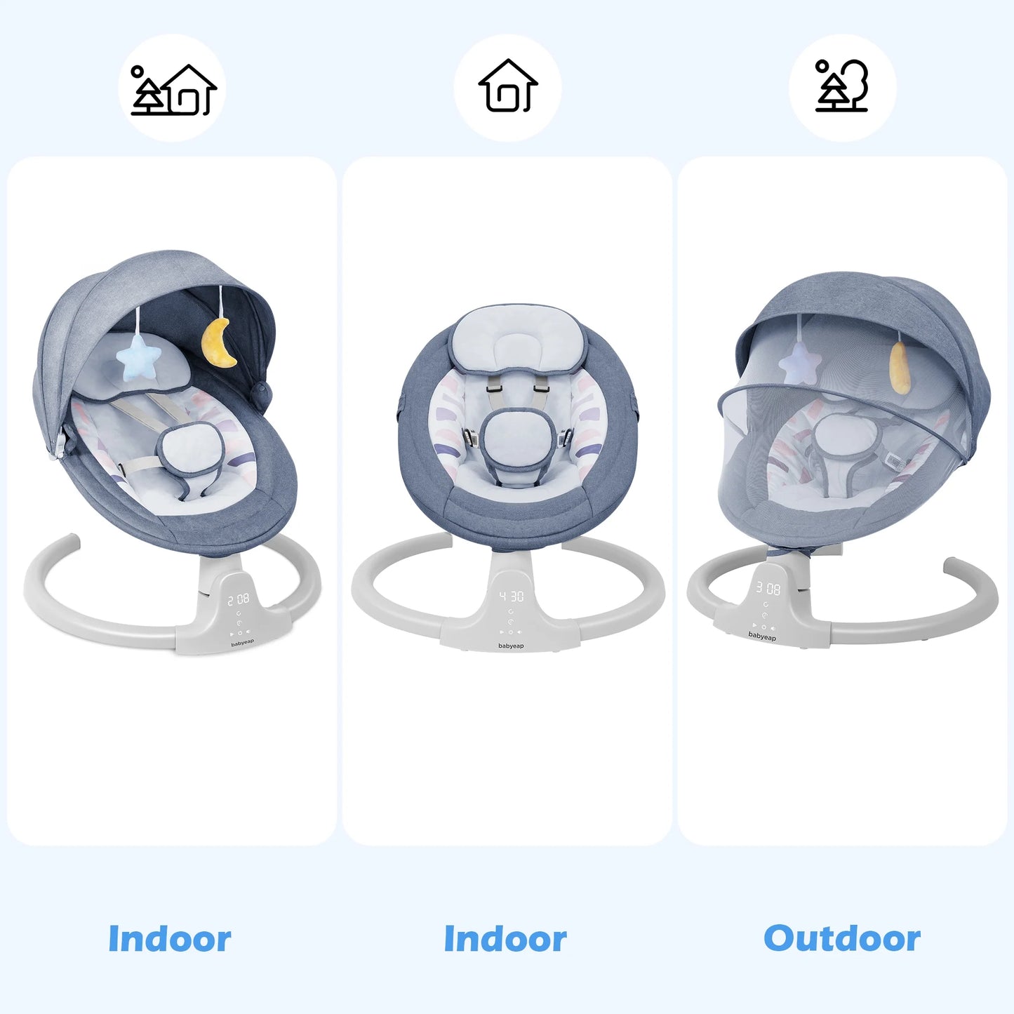 Baby Swing for Infants - APP Remote Bluetooth Control, 5 Speed Settings, 10 Lullabies, USB Plug (Blue)