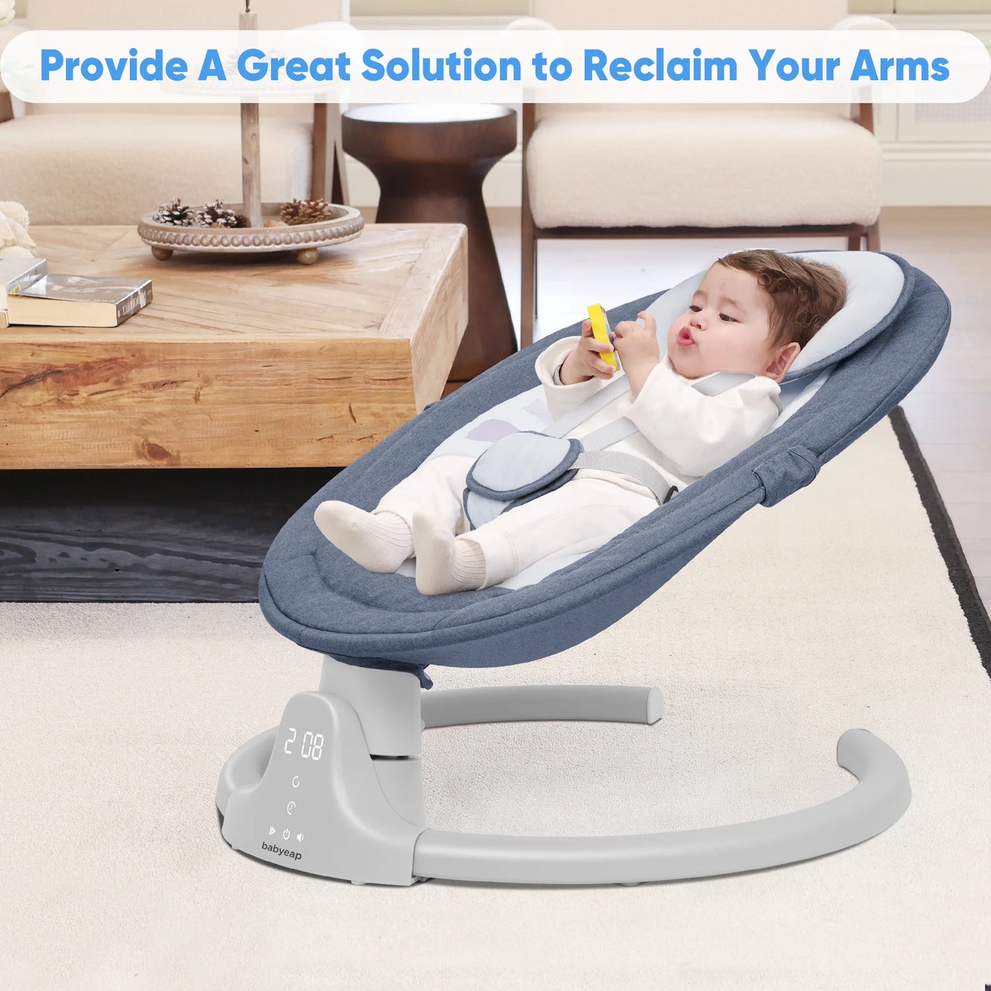 Baby Swing for Infants - APP Remote Bluetooth Control, 5 Speed Settings, 10 Lullabies, USB Plug (Blue)