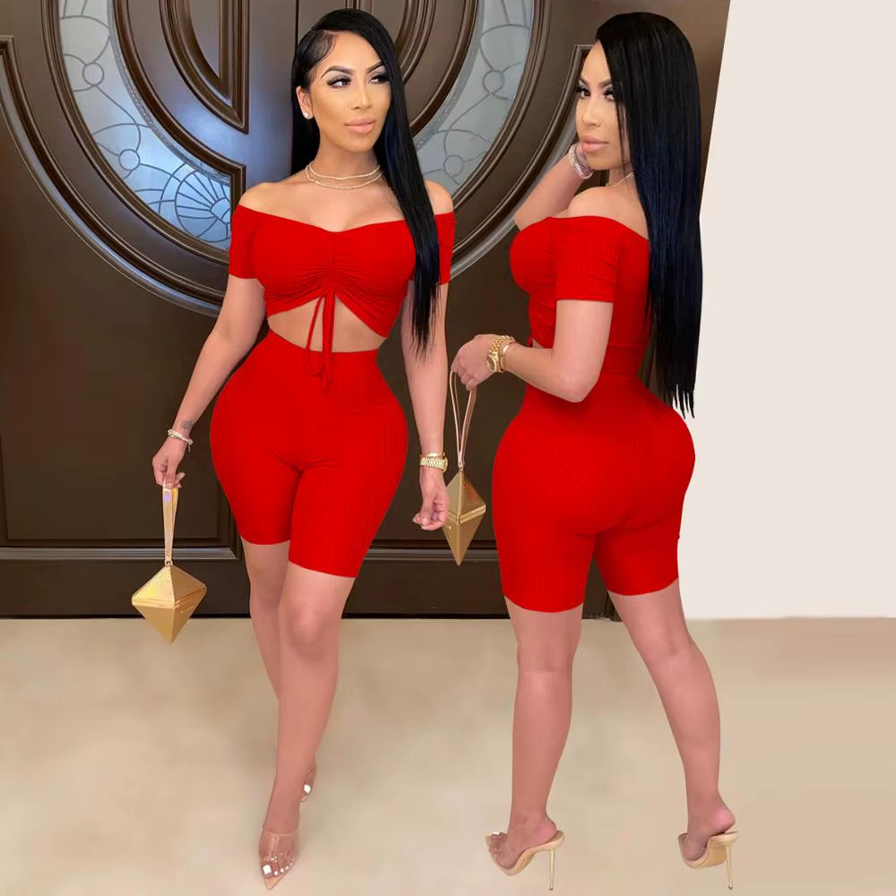 Two Piece Set Women 2 Piece Set Outfits Summer Clothes Crop Top Shorts Home 2 Piece Sets Summer Clothing Outfit Female Sexy