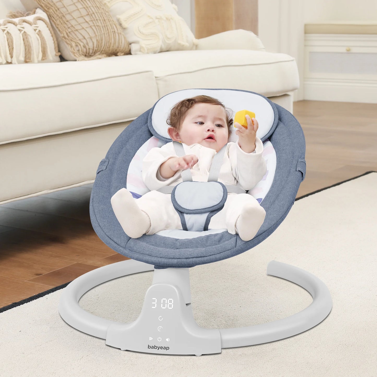 Baby Swing for Infants - APP Remote Bluetooth Control, 5 Speed Settings, 10 Lullabies, USB Plug (Blue)