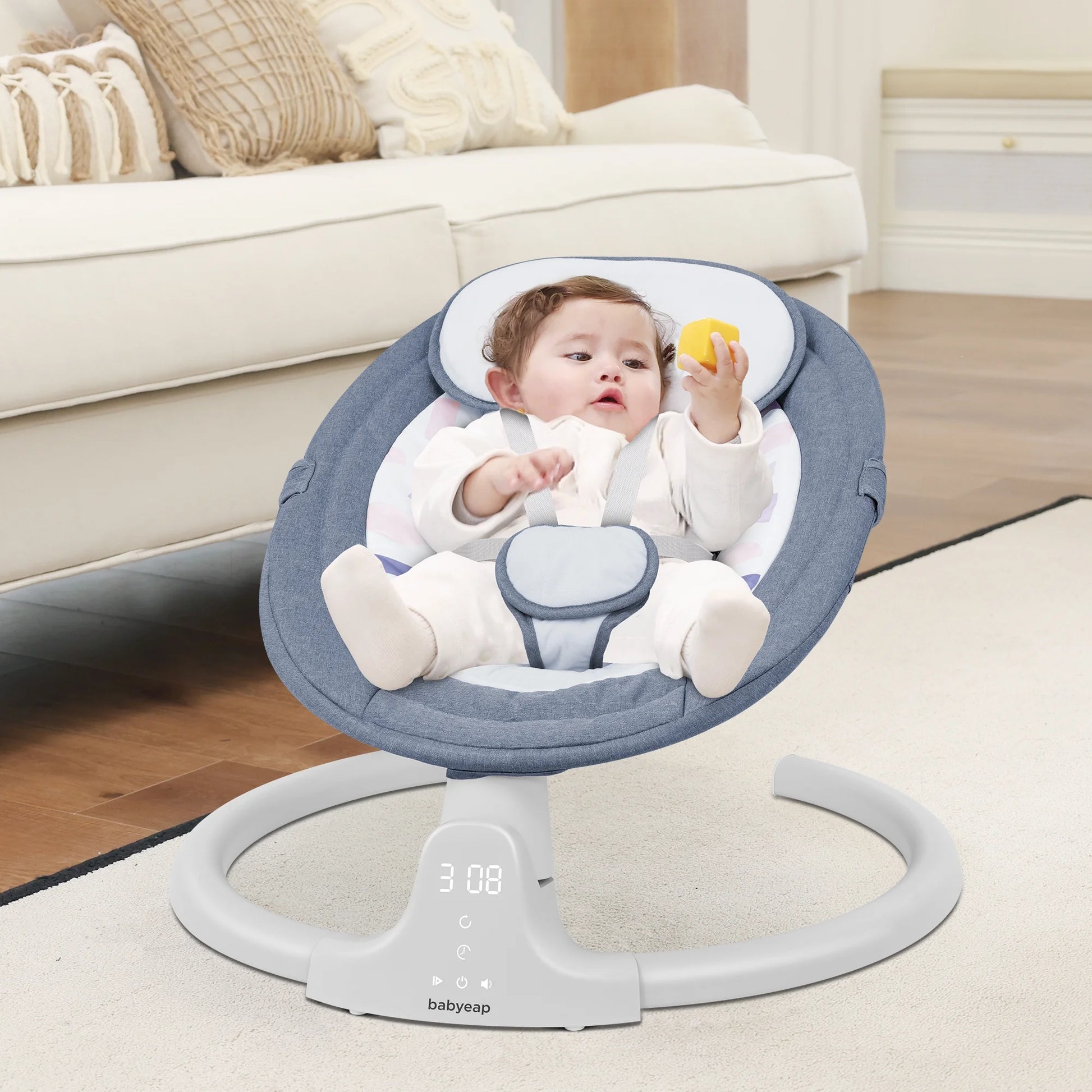 Baby Swing for Infants - APP Remote Bluetooth Control, 5 Speed Settings, 10 Lullabies, USB Plug (Blue)