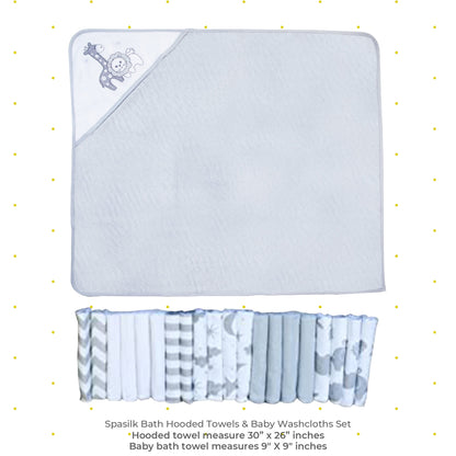 Bath Hooded Towels & Washcloths Set for Babies, 23-Piece Gift Set, Gray Lion