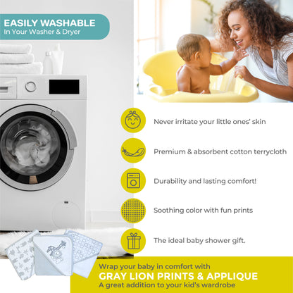 Bath Hooded Towels & Washcloths Set for Babies, 23-Piece Gift Set, Gray Lion