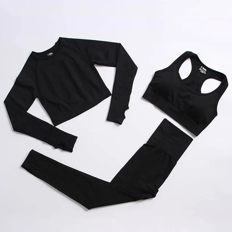 Seamless Yoga Suit 2/3/5 Pcs Sports Shirts Crop Top Seamless Leggings Sport Set Gym Clothes Fitness Tracksuit Workout Set Femme