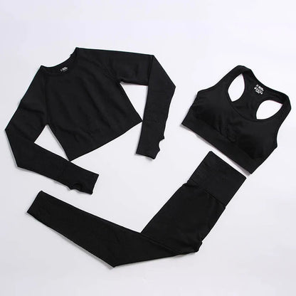Seamless Yoga Suit 2/3/5 Pcs Sports Shirts Crop Top Seamless Leggings Sport Set Gym Clothes Fitness Tracksuit Workout Set Femme