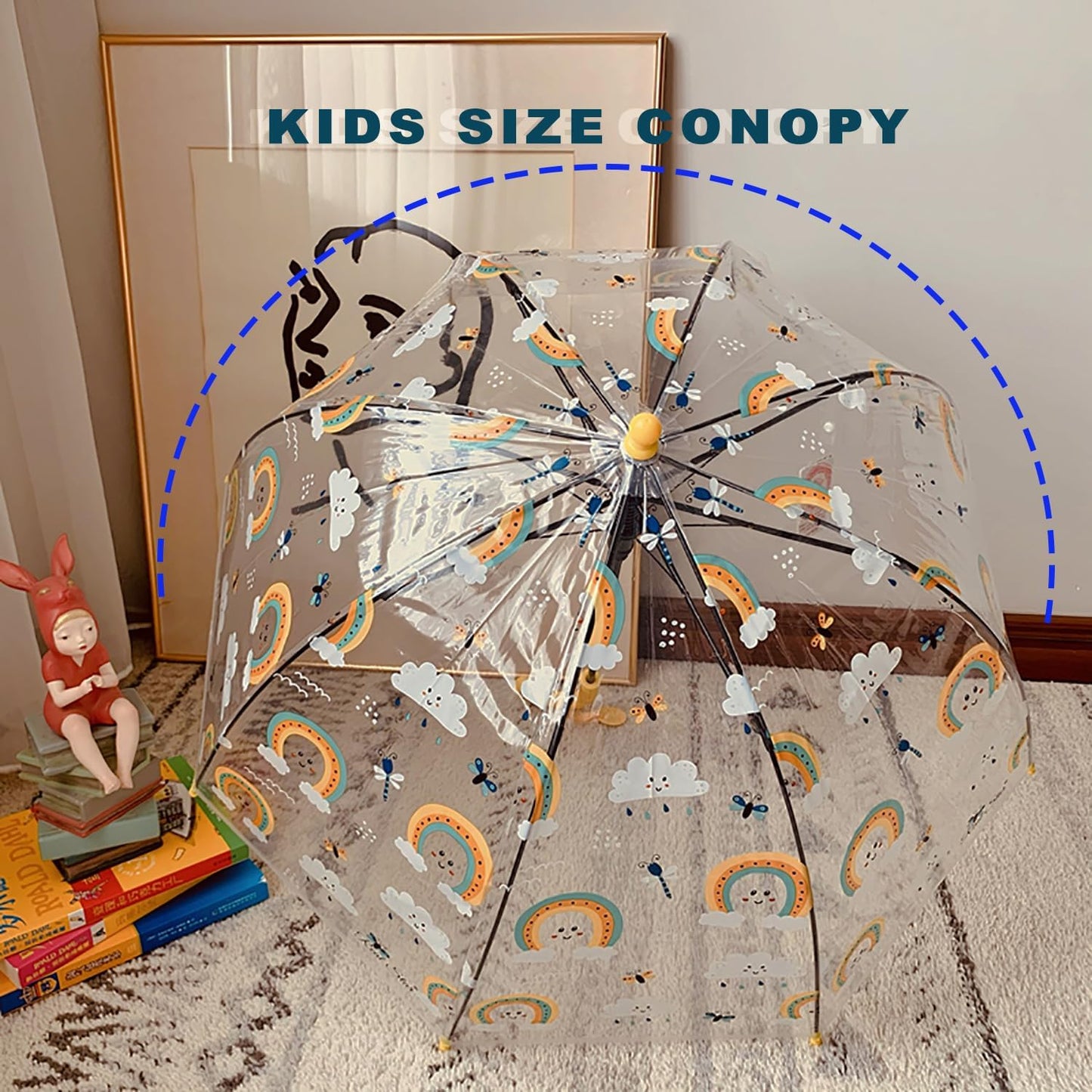 MRTLLOA Kids Clear Bubble Umbrella with an Easy Grip Curved Handle, Safety Transparent Dome Bubble Umbrella for Toddler Boys Girls