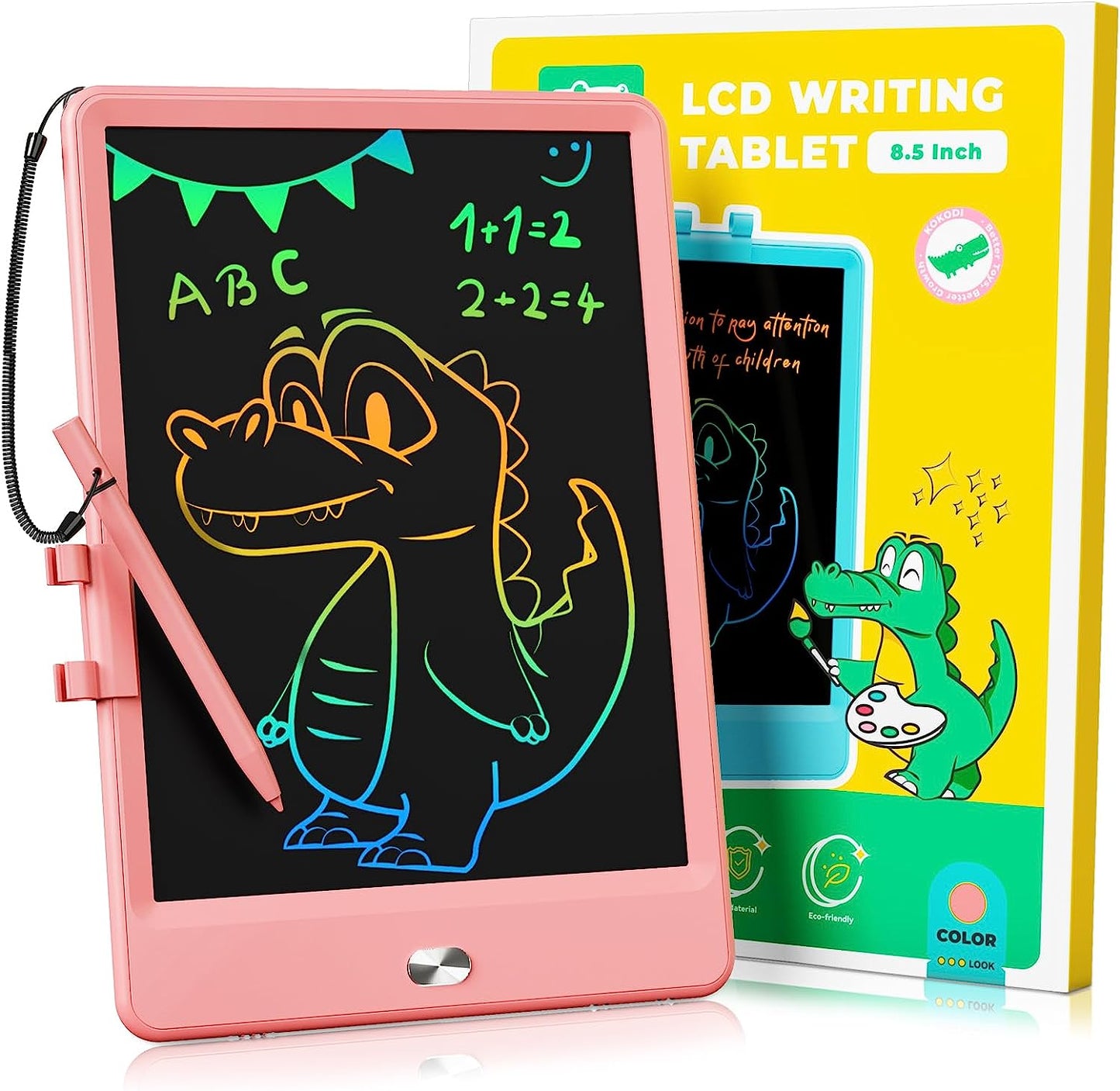 KOKODI LCD Writing Tablet, 8.5 Inch Toddler Doodle Board Drawing Tablet, Erasable Reusable Electronic Drawing Pads, Educational and Learning Toy for 3-8 Years Old Boy and Girls (Pink)