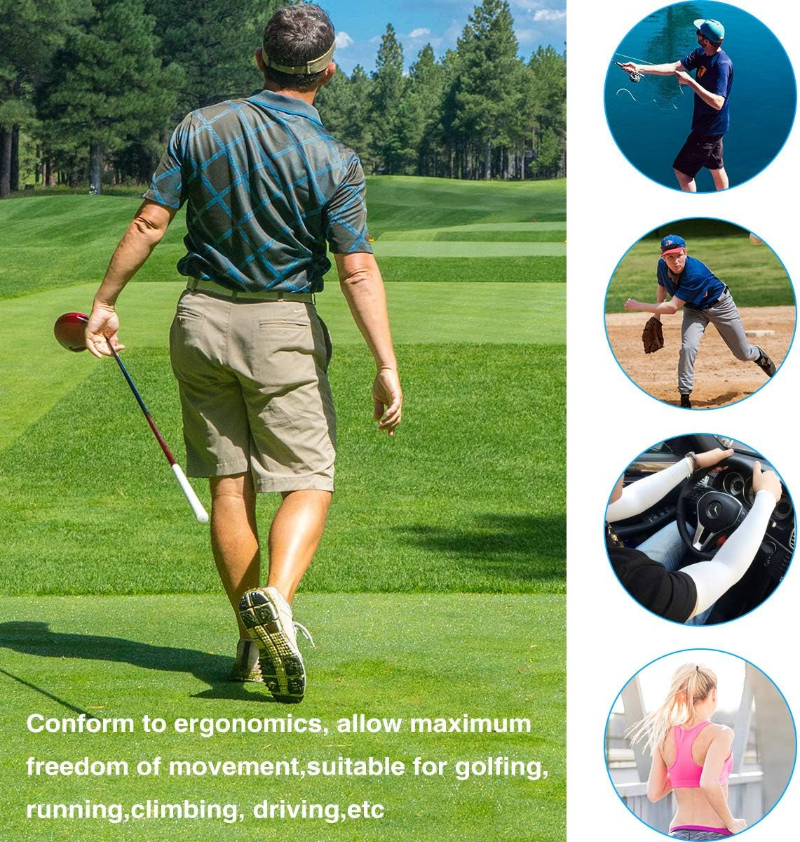 KMMIN Arm Sleeves UV Protection for Driving Cycling Golf Basketball