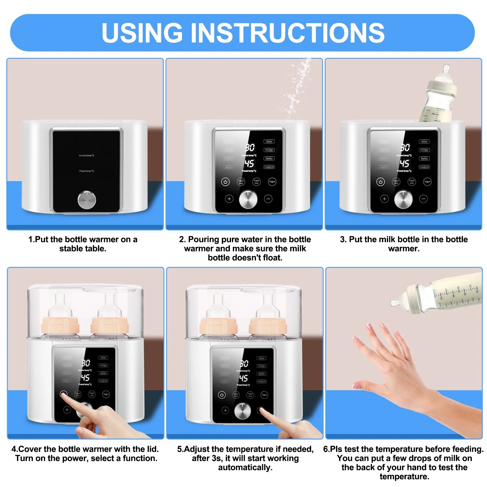 Baby Bottle Warmer, 12 in 1 Babies Fast Milk Warmer & Sterilizer Double Food Heater & Defrost Bpa-Free with LCD Display, Timer & 24H Temperature Control for Breastmilk & Formula