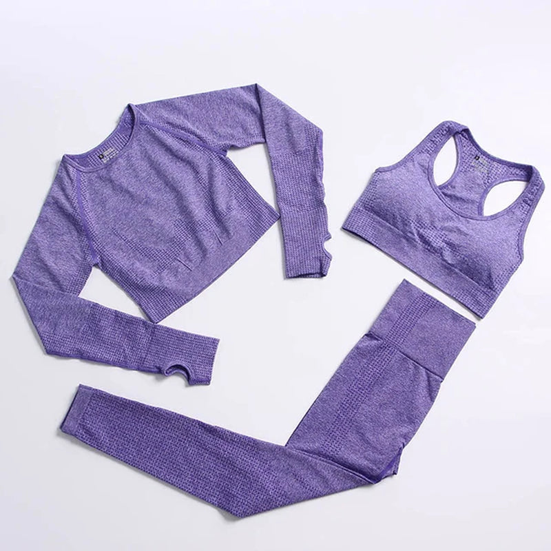 Seamless Yoga Suit 2/3/5 Pcs Sports Shirts Crop Top Seamless Leggings Sport Set Gym Clothes Fitness Tracksuit Workout Set Femme