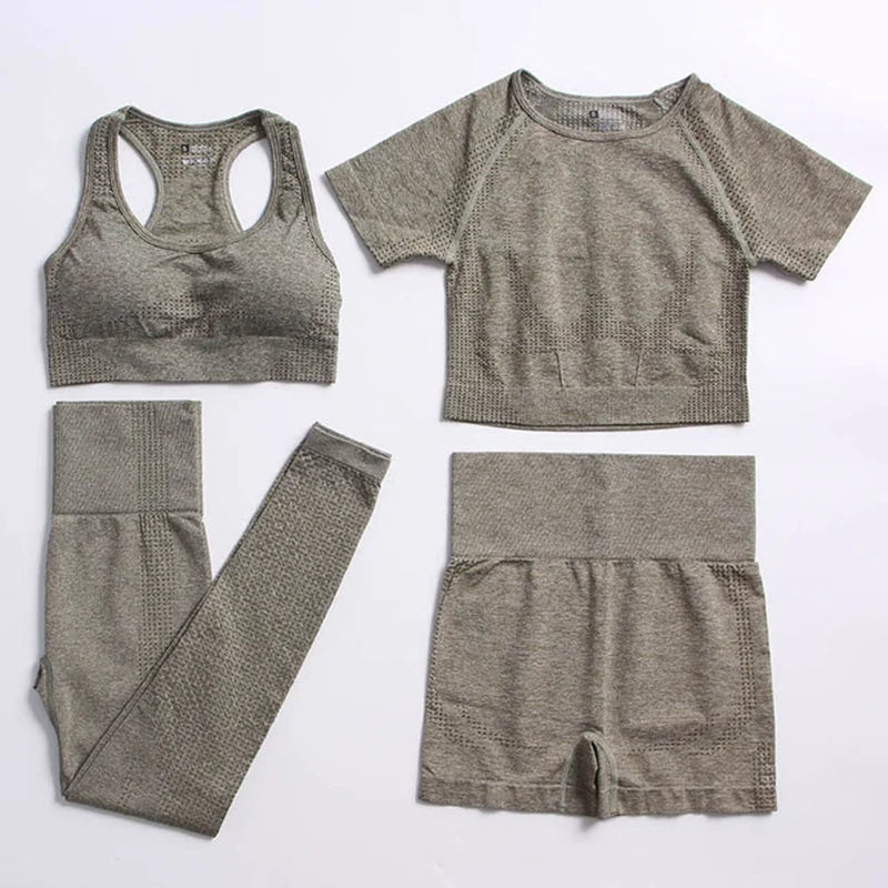 Seamless Yoga Suit 2/3/5 Pcs Sports Shirts Crop Top Seamless Leggings Sport Set Gym Clothes Fitness Tracksuit Workout Set Femme