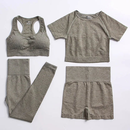 Seamless Yoga Suit 2/3/5 Pcs Sports Shirts Crop Top Seamless Leggings Sport Set Gym Clothes Fitness Tracksuit Workout Set Femme