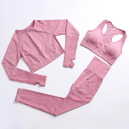 Seamless Yoga Suit 2/3/5 Pcs Sports Shirts Crop Top Seamless Leggings Sport Set Gym Clothes Fitness Tracksuit Workout Set Femme