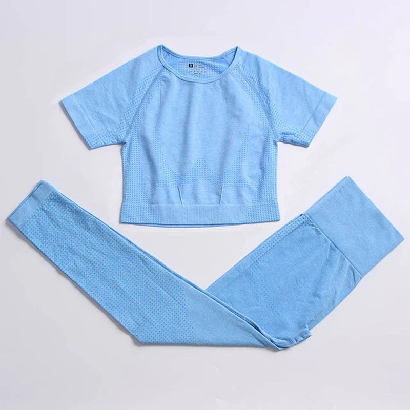 Seamless Yoga Suit 2/3/5 Pcs Sports Shirts Crop Top Seamless Leggings Sport Set Gym Clothes Fitness Tracksuit Workout Set Femme