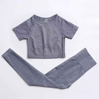 Seamless Yoga Suit 2/3/5 Pcs Sports Shirts Crop Top Seamless Leggings Sport Set Gym Clothes Fitness Tracksuit Workout Set Femme