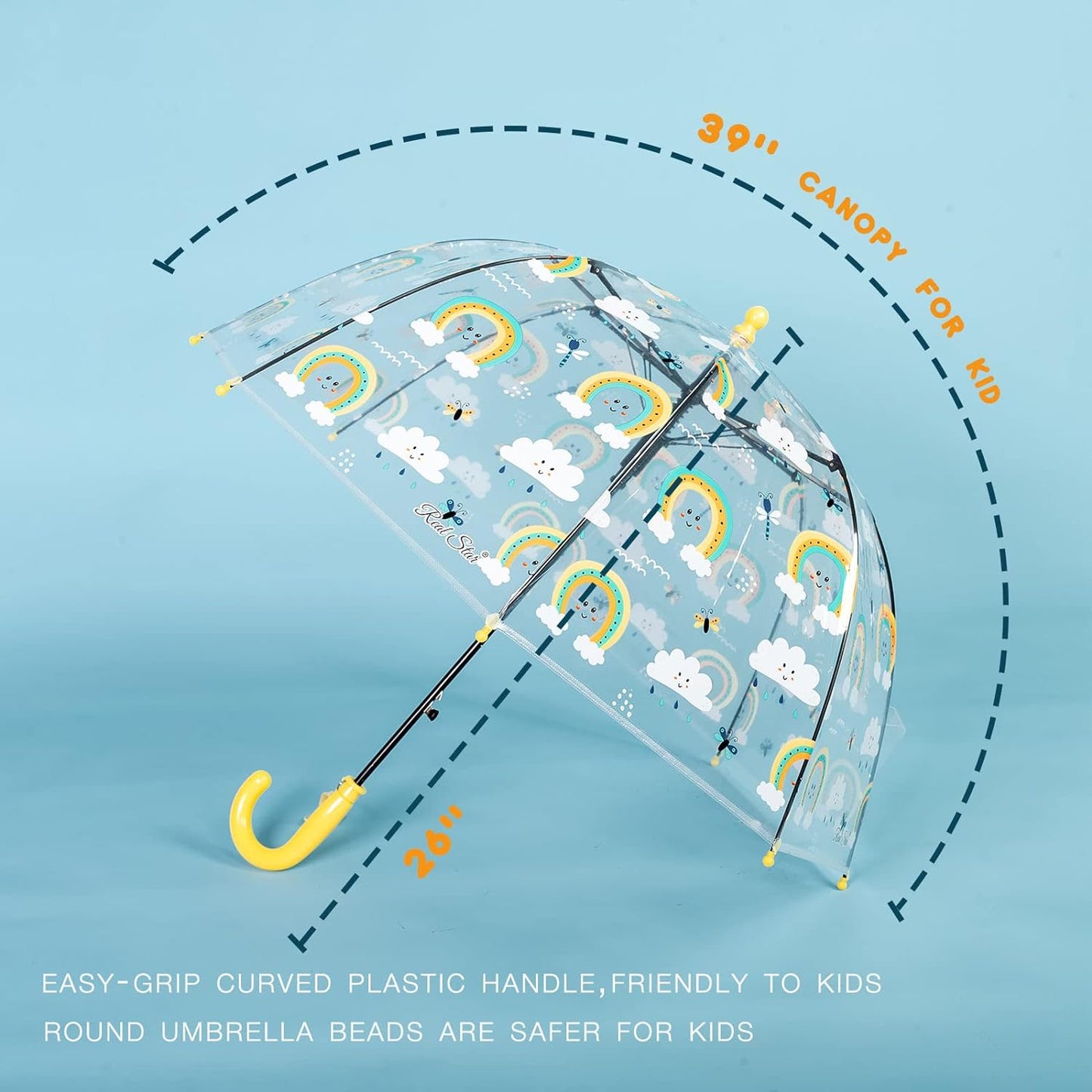 MRTLLOA Kids Clear Bubble Umbrella with an Easy Grip Curved Handle, Safety Transparent Dome Bubble Umbrella for Toddler Boys Girls