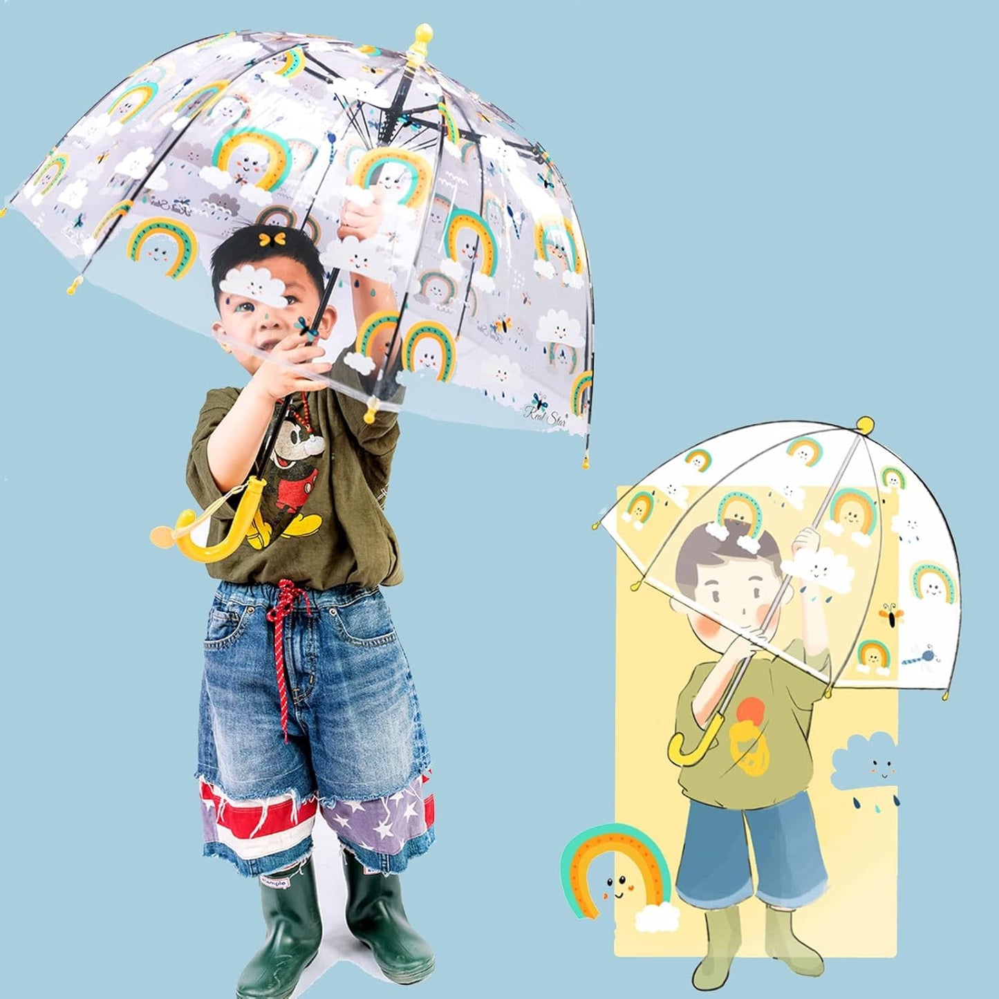 MRTLLOA Kids Clear Bubble Umbrella with an Easy Grip Curved Handle, Safety Transparent Dome Bubble Umbrella for Toddler Boys Girls