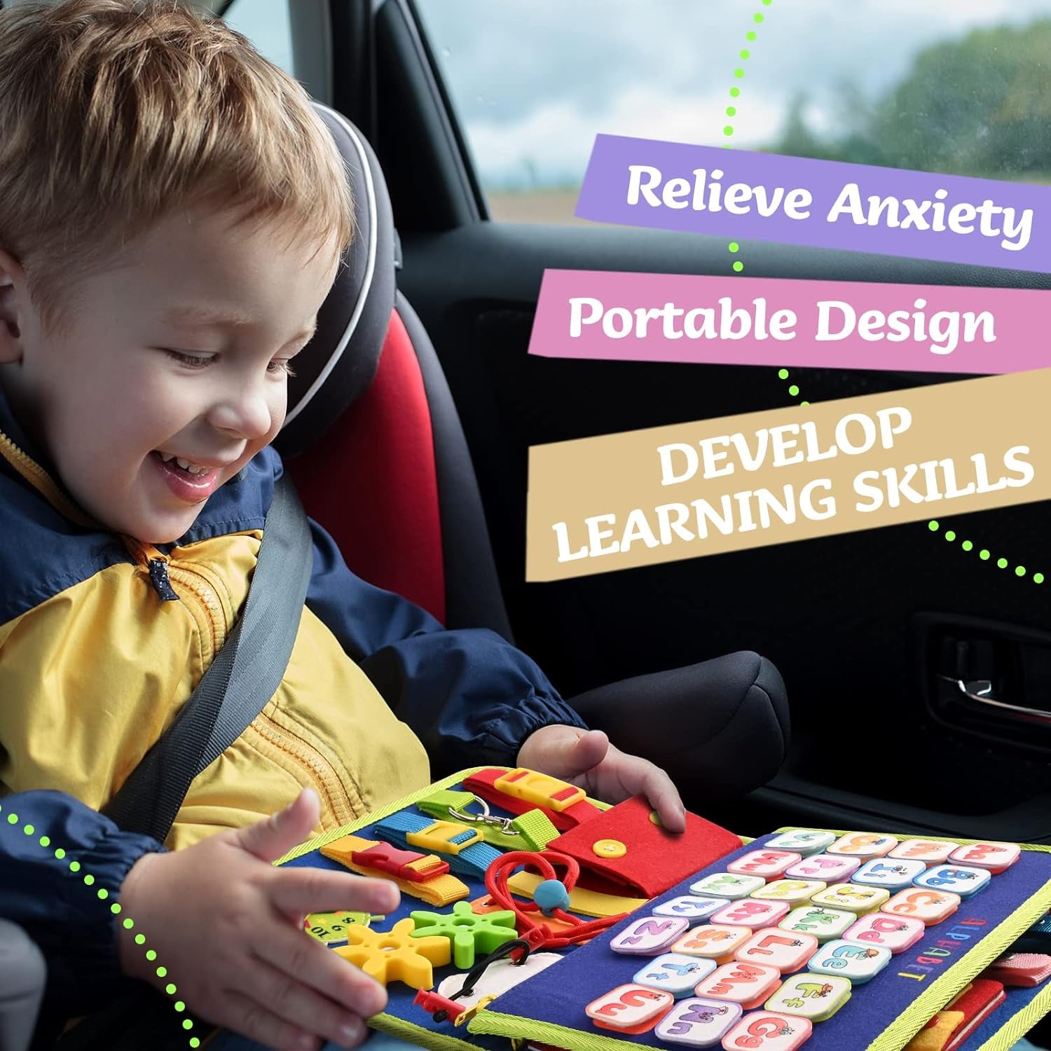 Tenfans Montessori Busy Board | 3-5 Year Old Toddler Learning Toy | Fine Motor Skills Development | Montessori Sensory Playset | Early Childhood Education Tool | Portable Travel Preschool Activity Kit